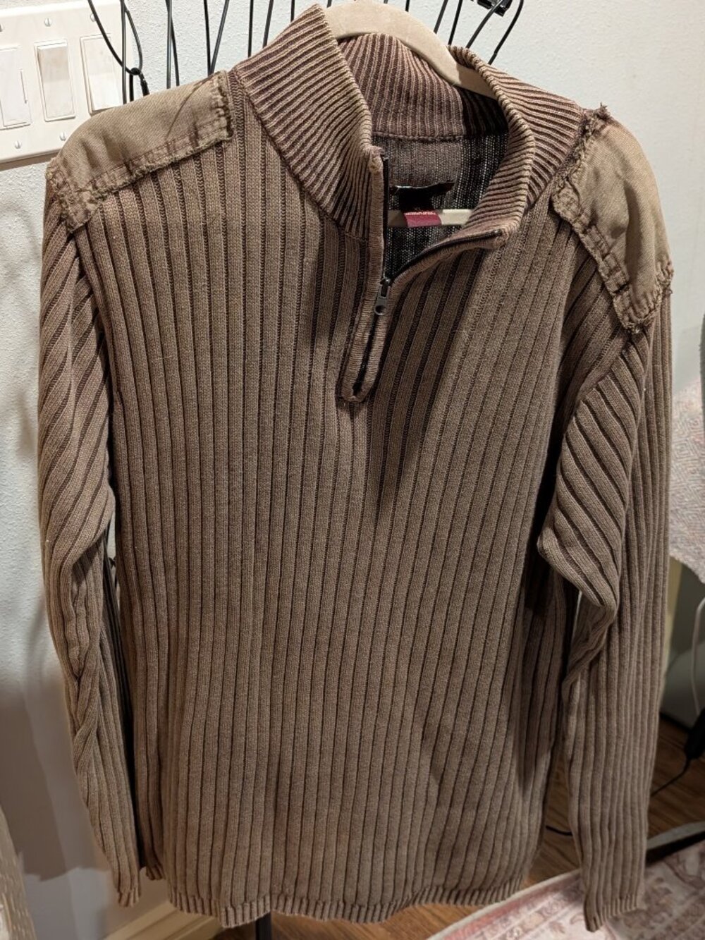 American Rag Men’s XL Brown Heavyweight Quarter Zip Ribbed Sweater